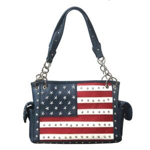 Women 's Navy Western Concealed Carry Purse With Flag Embroidery